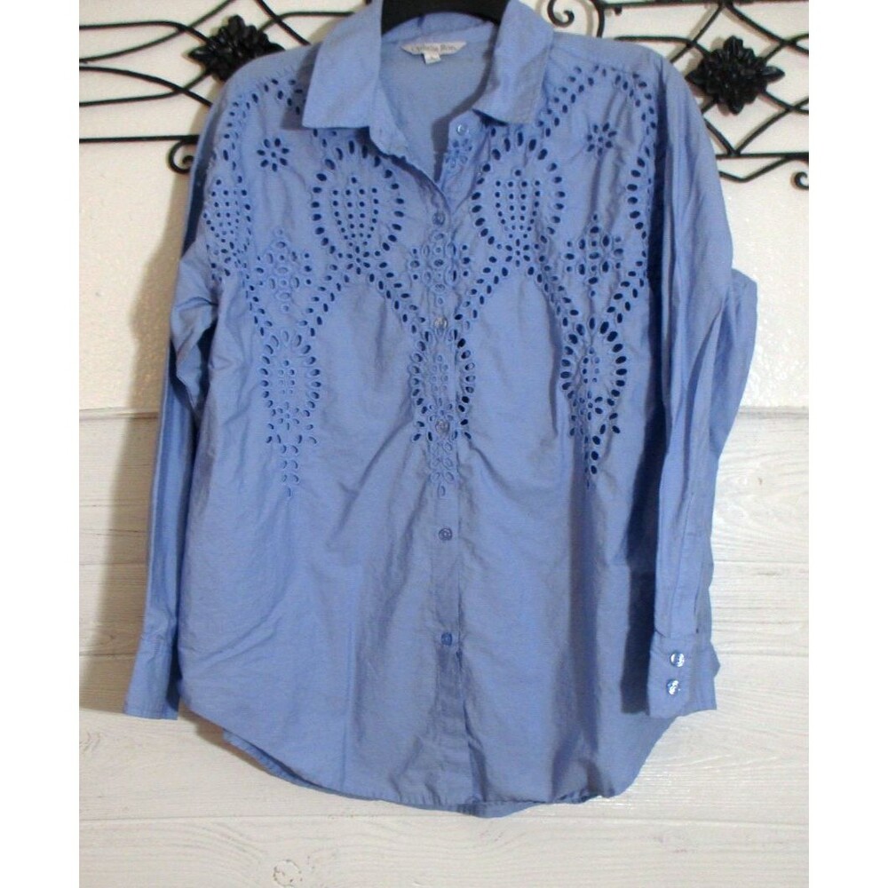 Ophelia Roe Women's Top Size L Long Sleeve Blue Button Up
